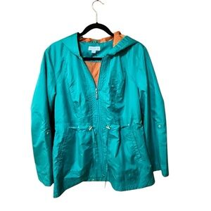 Susan Graver Green Hooded Water Resistant Windbreaker- Size Small